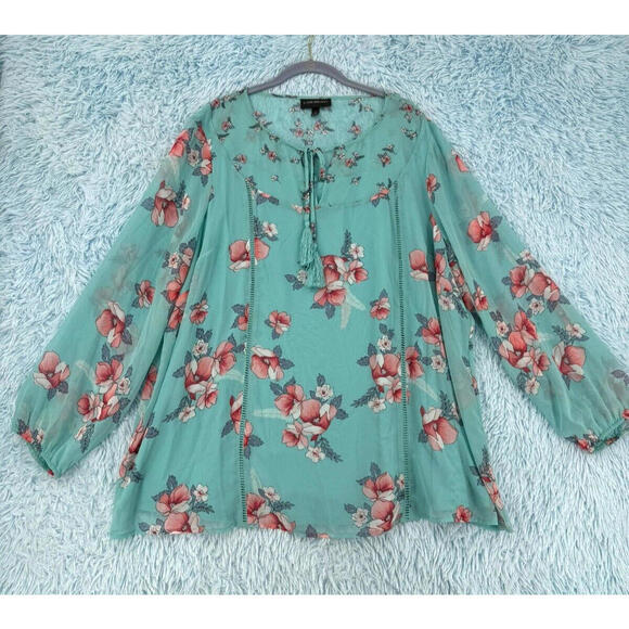 Lane Bryant Tops - Lane Bryant Women's Size 22 Floral Balloon Sleeve Keyhole Tassel Neck Top - Chic